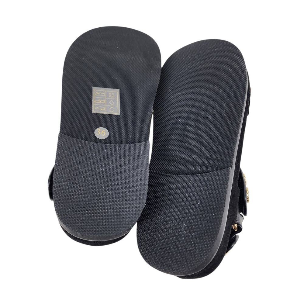 Sandro Paris Rhinestone Hook and Loop Flat Ielda Sandals Noir Size 36/6.5 - Picture 6 of 7